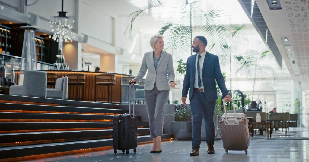 Travelers talking about proving business travel expenses